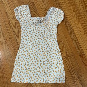 Cotton On White Mini Dress with Yellow Floral Print